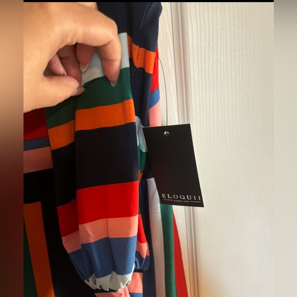 NEW Eloquii a-line striped dress with puff sleeves - Picture 3 of 6